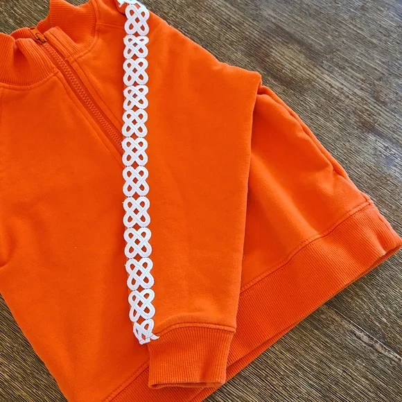 Janie & Jack Orange Sweatshirt With White Lace Detail On Sleeves, Girls Size 3 - Picture 6 of 9